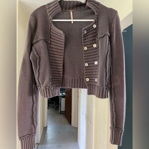 Free People Cropped Button-Up Cardigan - grey